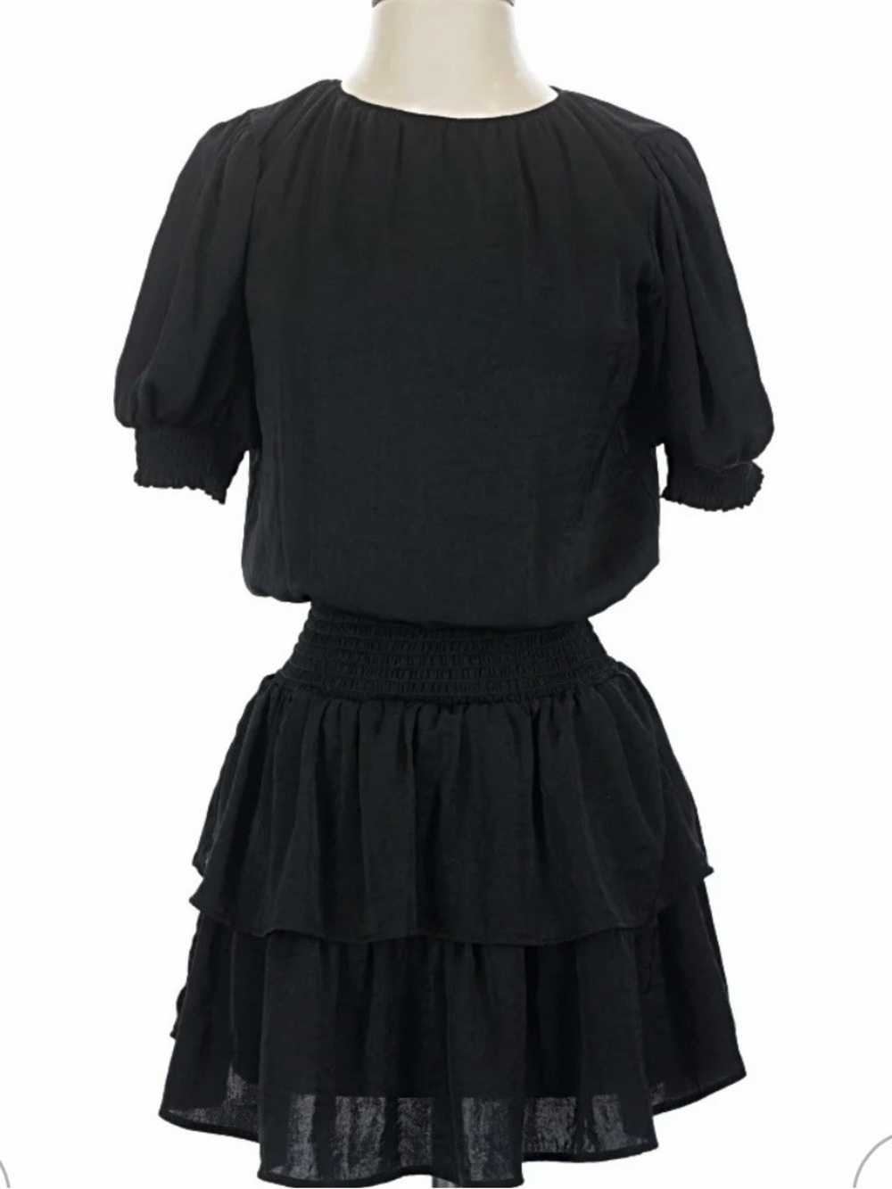 1. State Black Tiered Short Dress with Smocked Waist